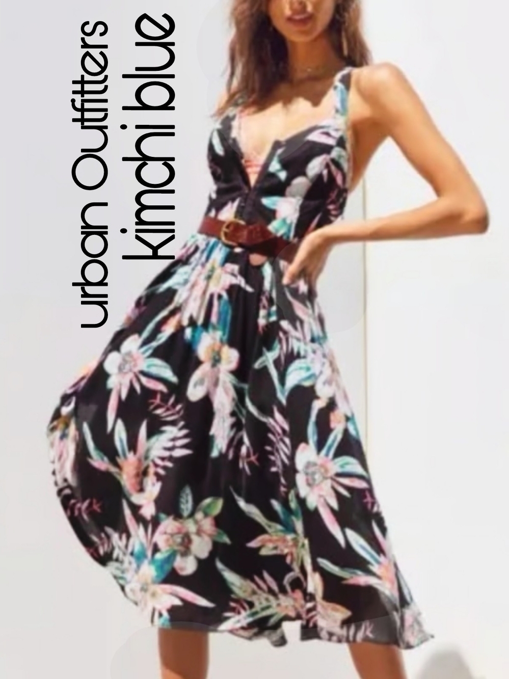 Tropical Urban Outfitters Kimchi Blue Bermuda Nights Black Floral Midi Dress